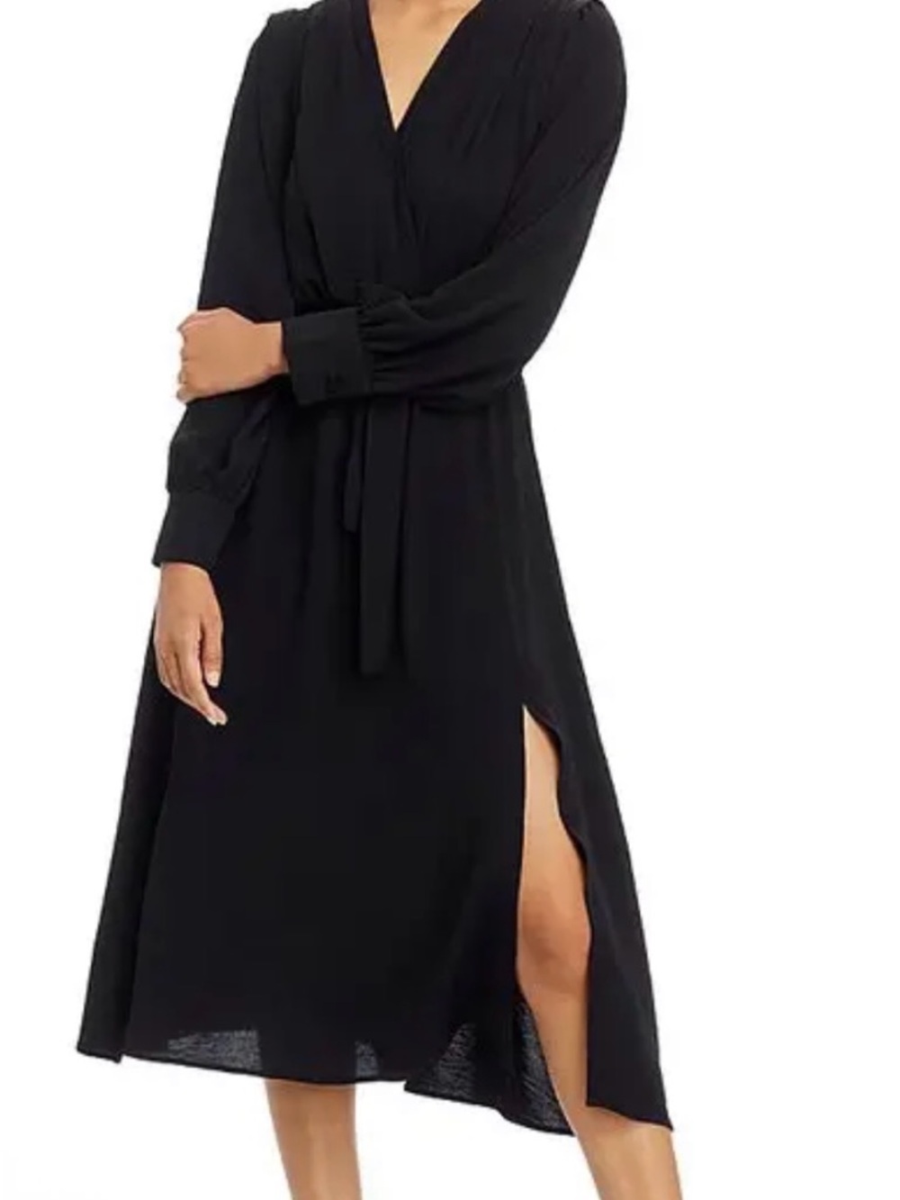 Classic Black Midi Wrap Dress with Side Slit